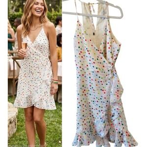 Lovers + Friends Size M Gigi Confetti Dot Ruffle Wrap Dress Party Mini